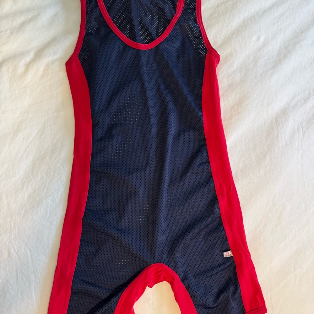 American Jock Men's Red and Black Athletic Perforated Bodysuit - SIZE S